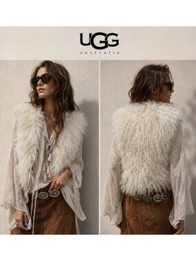 UGG Marin Women’s XS/S Cream Mongolian Lamb Fur Shearling Leather Vest